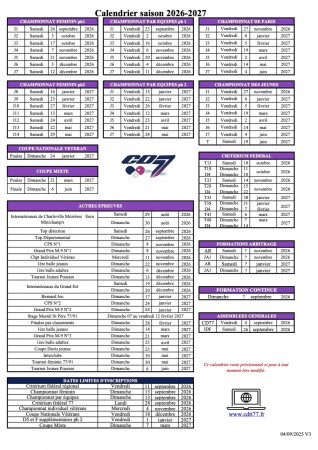 Calendrier compétitions/formations 2026/2027