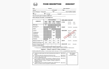 Fiche d'inscription 2026/2027 à télécharger
