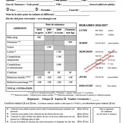 Fiche d'inscription 2026/2027 à télécharger